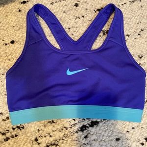 Nike Dri Fit Swoosh Medium Support bra - small (purple with teal trim)